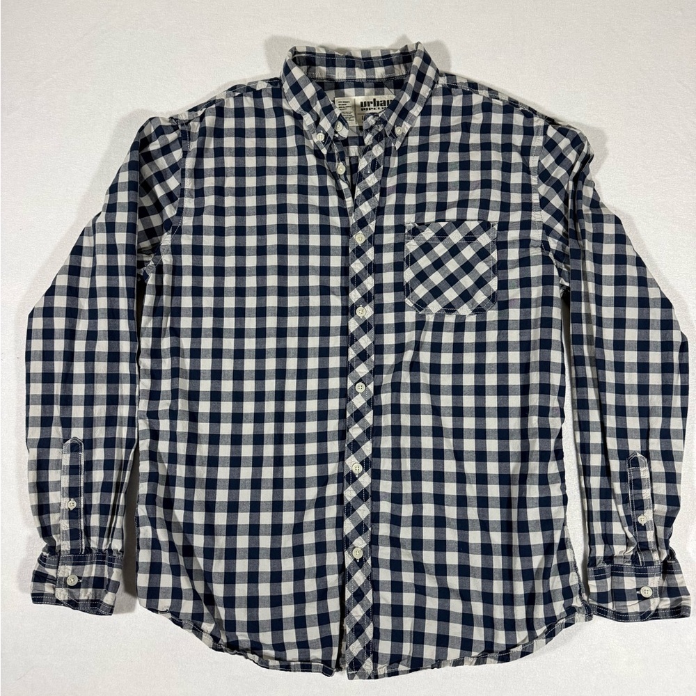 Urban Pipeline Men’s Navy and White Plaid Checkered Long Sleeve Shirt size L EUC